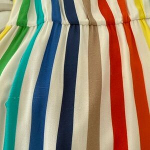 Alice and Olivia  Janan Spaghetti Strap Midi Peasant Dress Rainbow Stripe.